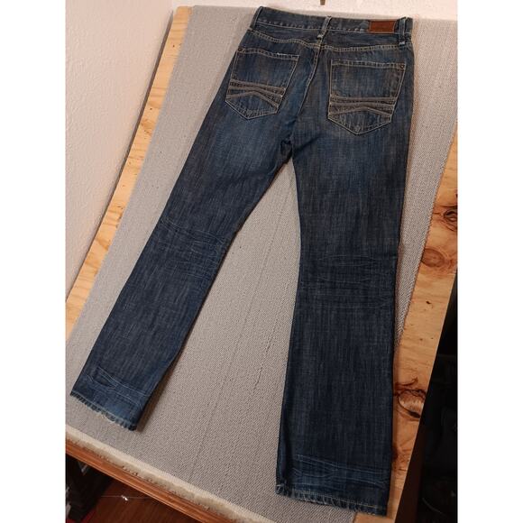 Express Jeans Rocco Mens 33X34 Dark Wash Slim Boot Cut Distressed Street - Picture 10 of 16